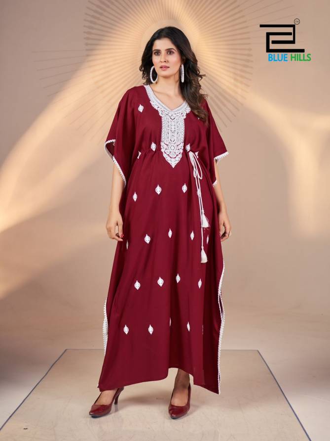 Honey By Blue Hills Designer Embroidery Rayon Kaftan Kurtis Wholesale Price In Surat
